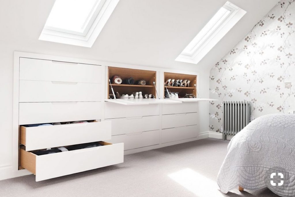 An image showing inbuilt storage in a new loft conversion layout