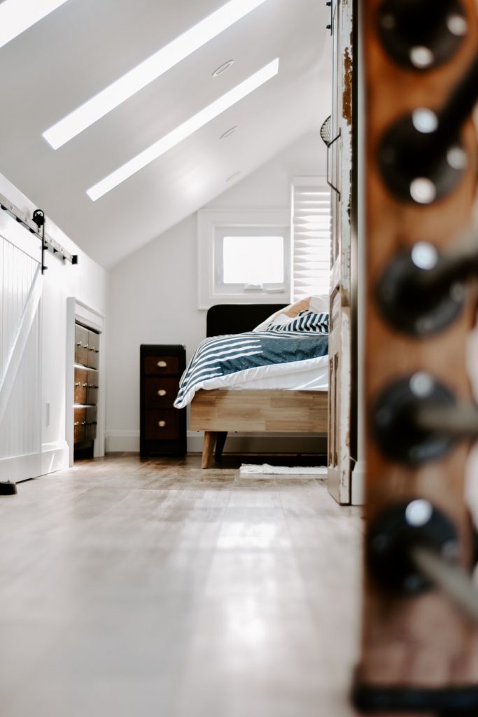 Loft conversion bedroom with roof windows