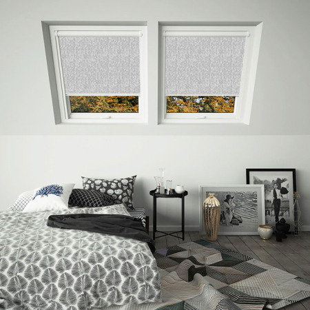 Chevron Grey Roto White Frame Skylight Window Blinds