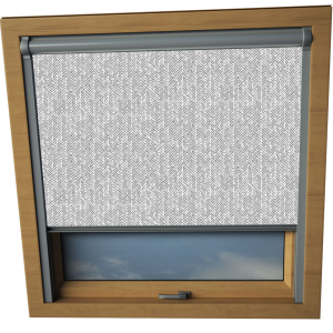 Chevron Grey Roto Skylight Window Blinds Silver Frame Detail
