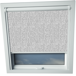 Chevron Grey Roto Skylight Window Blinds White Frame Detail